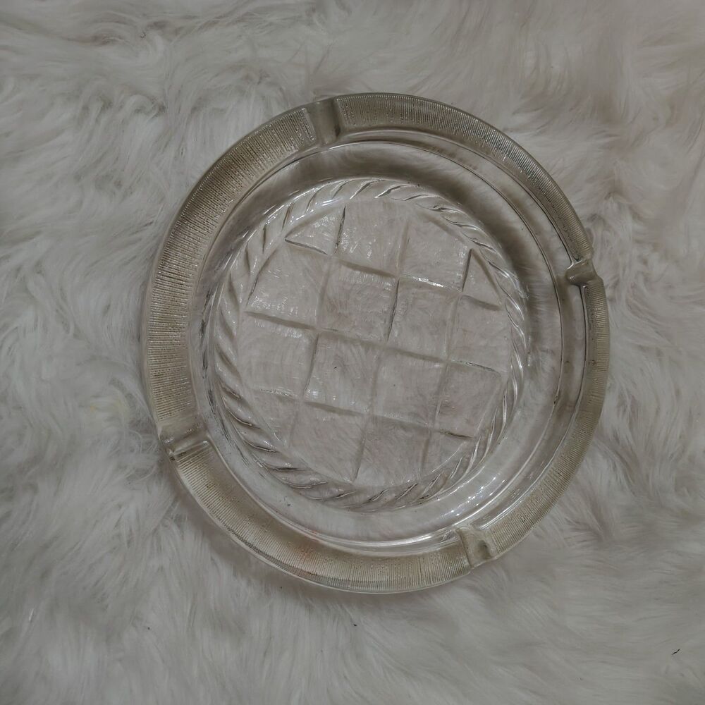 Vintage rope glass rare Big Glass ashtray plant Bottom Retro OG Art 10 Inc Pot